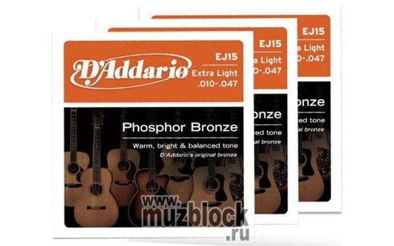D'ADDARIO EJ15-3D - 3 комплекта струн для акустической гитары